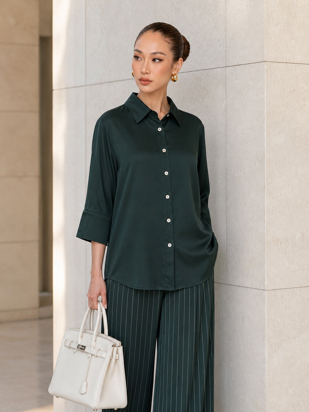 GREEN ELBOW-LENGTH SHIRT