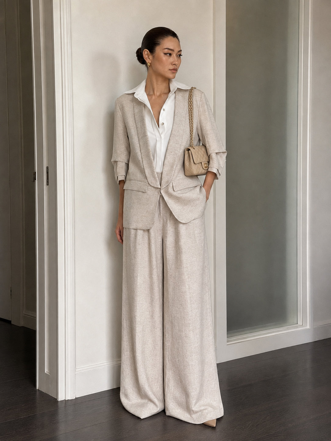 Beige Linen Trousers Pants