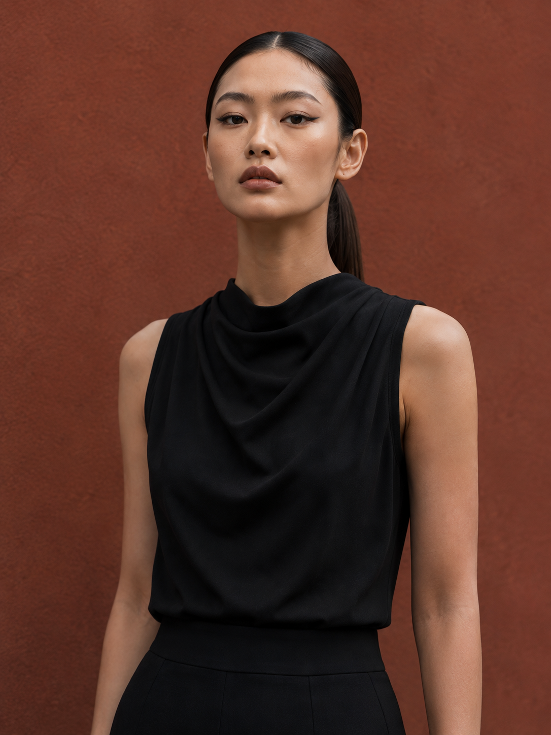 HIGH NECK DRAPE TOP (BLACK)