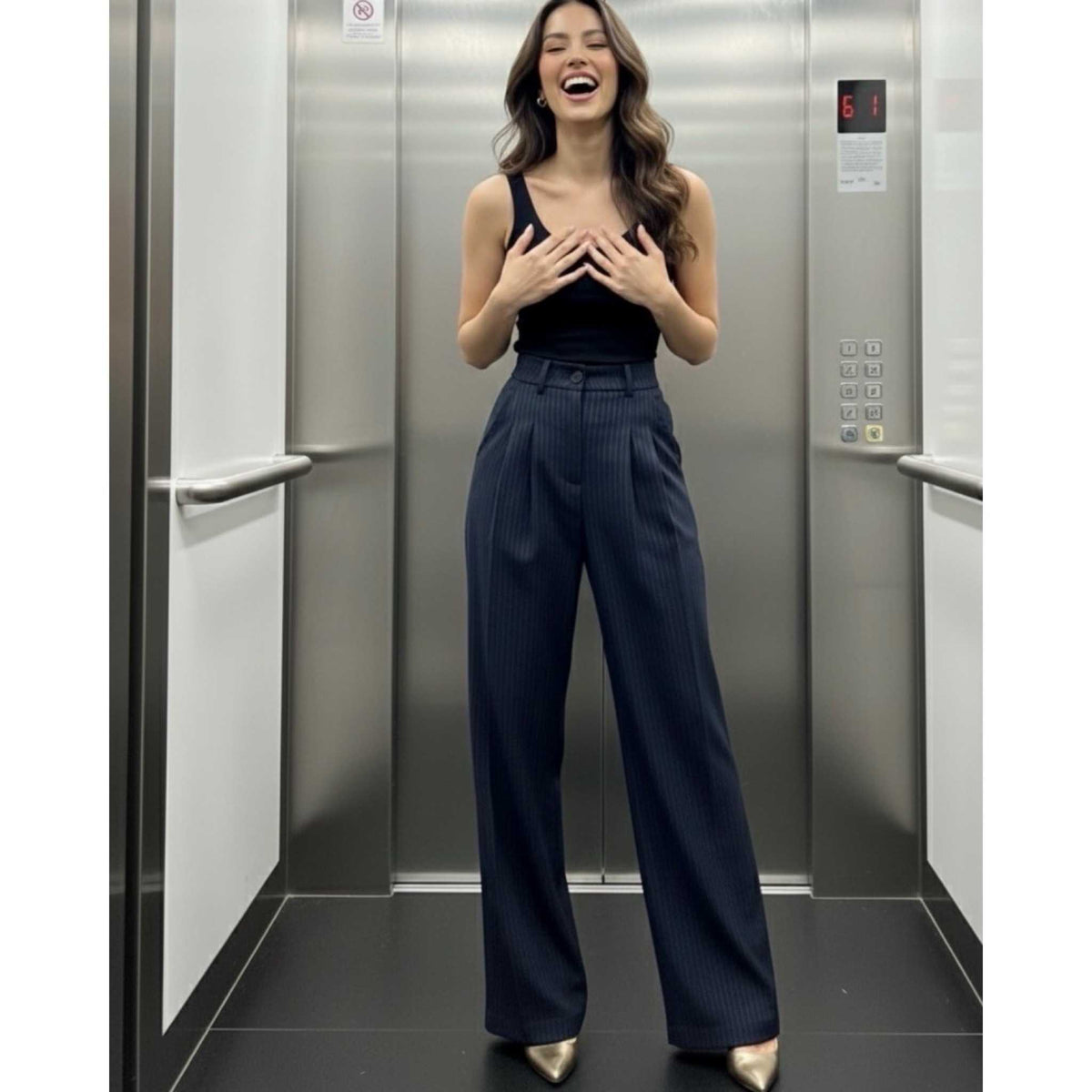 NAVY PINSTRIPE  PANTS — image 1