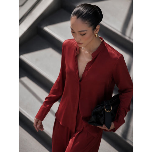 (2 ชิ้น) Mandarin Shirt + Wide Leg Pants — image 1