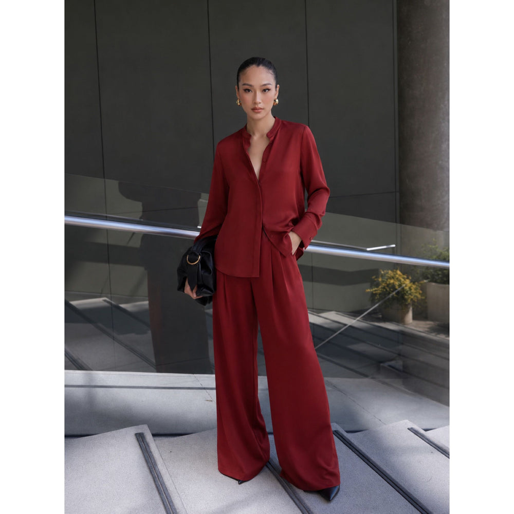(2 ชิ้น) Mandarin Shirt + Wide Leg Pants — image 2