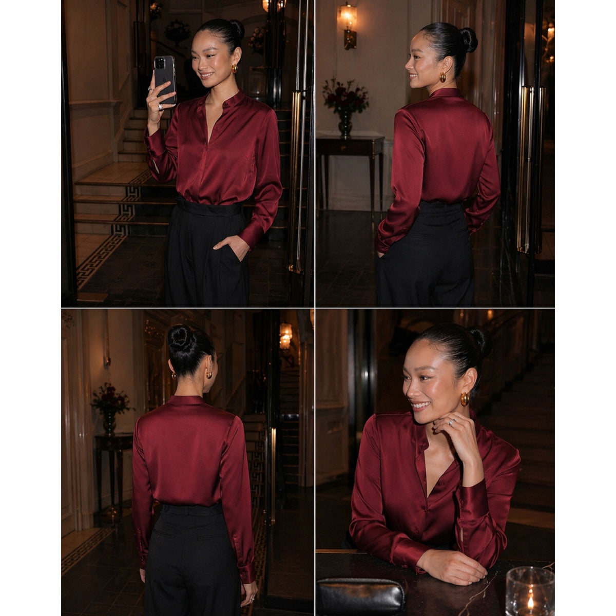 (2 ชิ้น) Satin Mandarin Shirt + Pleat Pants — image 2