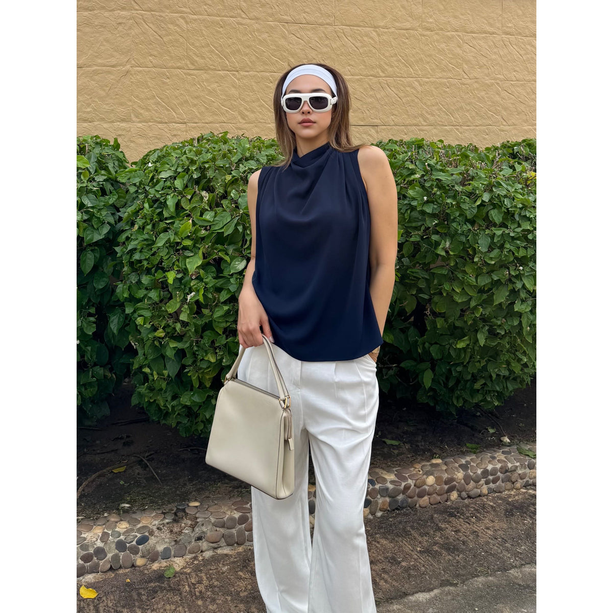 DRAPED HIGH-NECK SLEEVELESS TOP — image 1