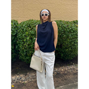 DRAPED HIGH-NECK SLEEVELESS TOP — image 1