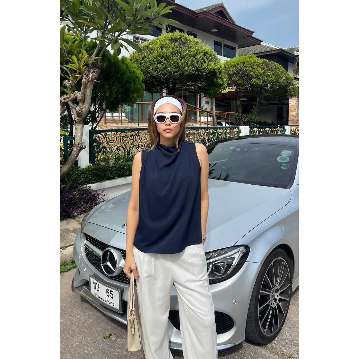 DRAPED HIGH-NECK SLEEVELESS TOP — image 2