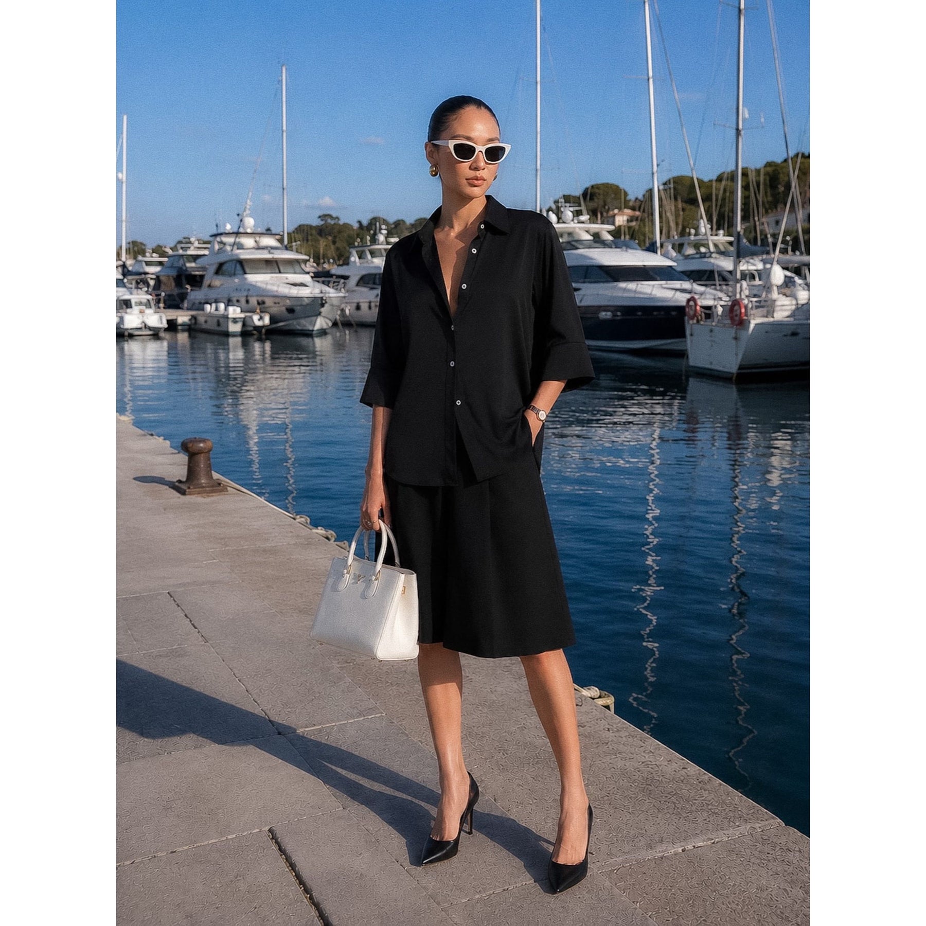 BLACK ELBOW-LENGTH SHIRT — image 2