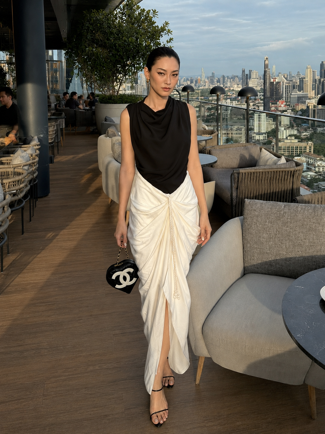 HIGH NECK DRAPE TOP (BLACK) — image 2