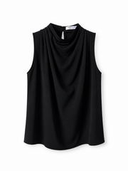 เสื้อคอตั้งทรงเดรป (สีดำ)